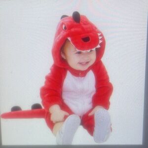 New Baby Red Dinosaur Costume Onesie, Unisex Toddler Outfit Romper, 1-3 months